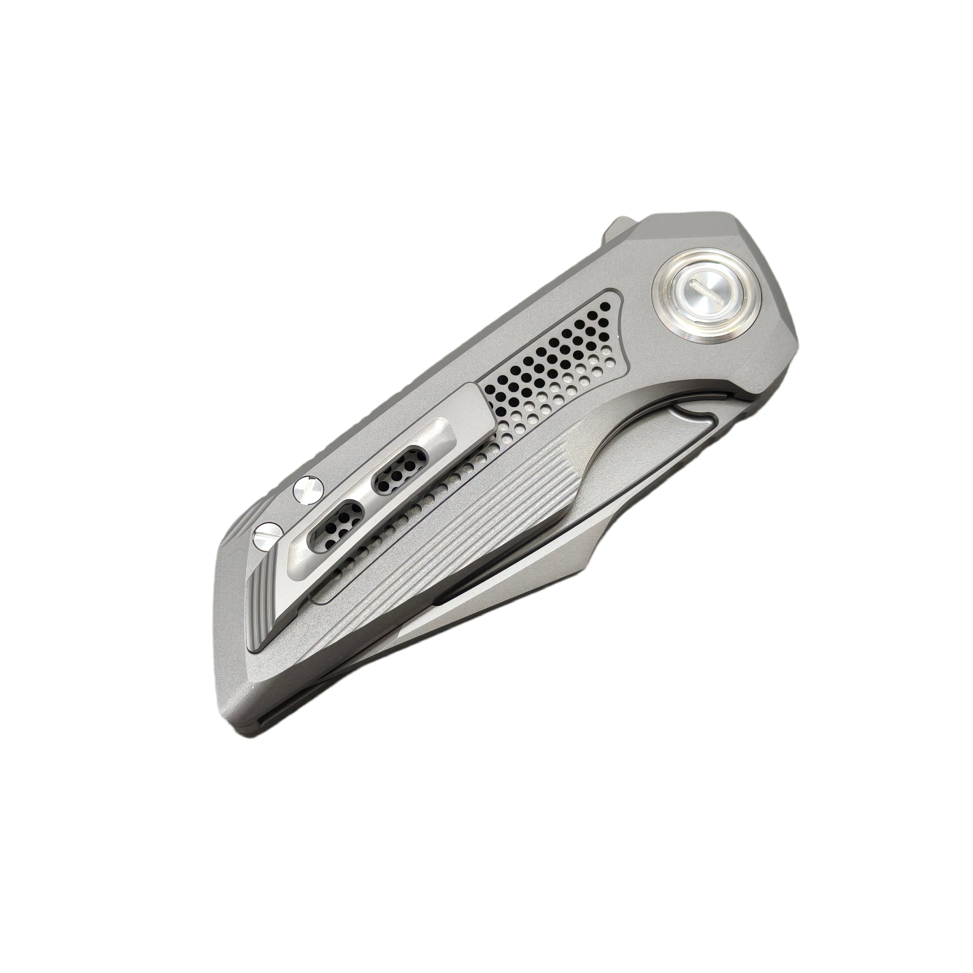 VORIXN Aerial KB072 closed view, clip side, titanium PVD handle full profile