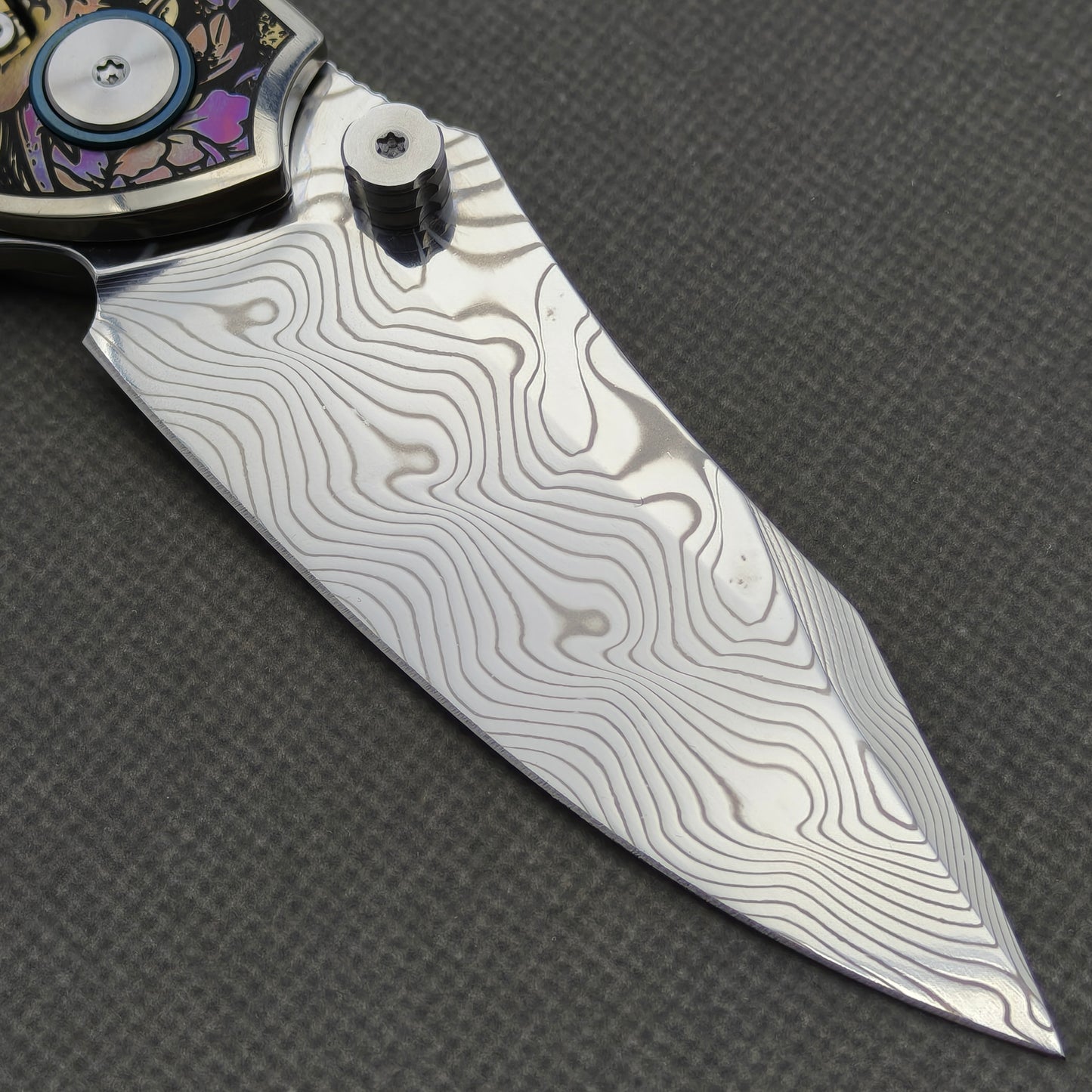 VORIXN "Dominion" (3.5" Damascus Blade) Engraved Titanium Handle Flipper & Thumb Stud Folding Knife - KB115