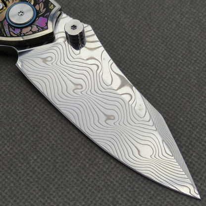 VORIXN "Dominion" (3.5" Damascus Blade) Engraved Titanium Handle Flipper & Thumb Stud Folding Knife - KB115