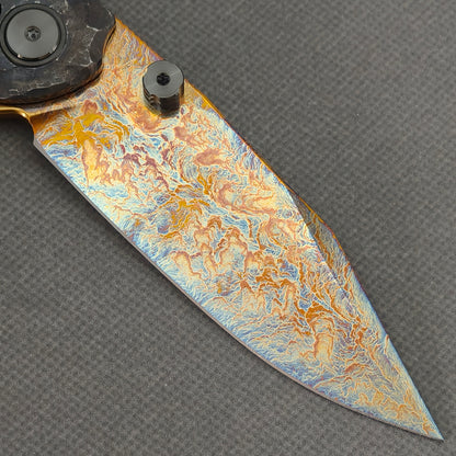 VORIXN "Skull Ember" (3.8" M390 Blade) Hand-Engraved & Anodized Titanium Handle Flipper & Thumb Stud Folding Knife - KB122
