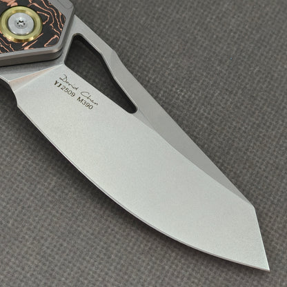 Vorixn Flipper & Thumb Hole Knife Titanium Copper Foil Carbon Fiber Handle (3.5" M390 Blade) KB080