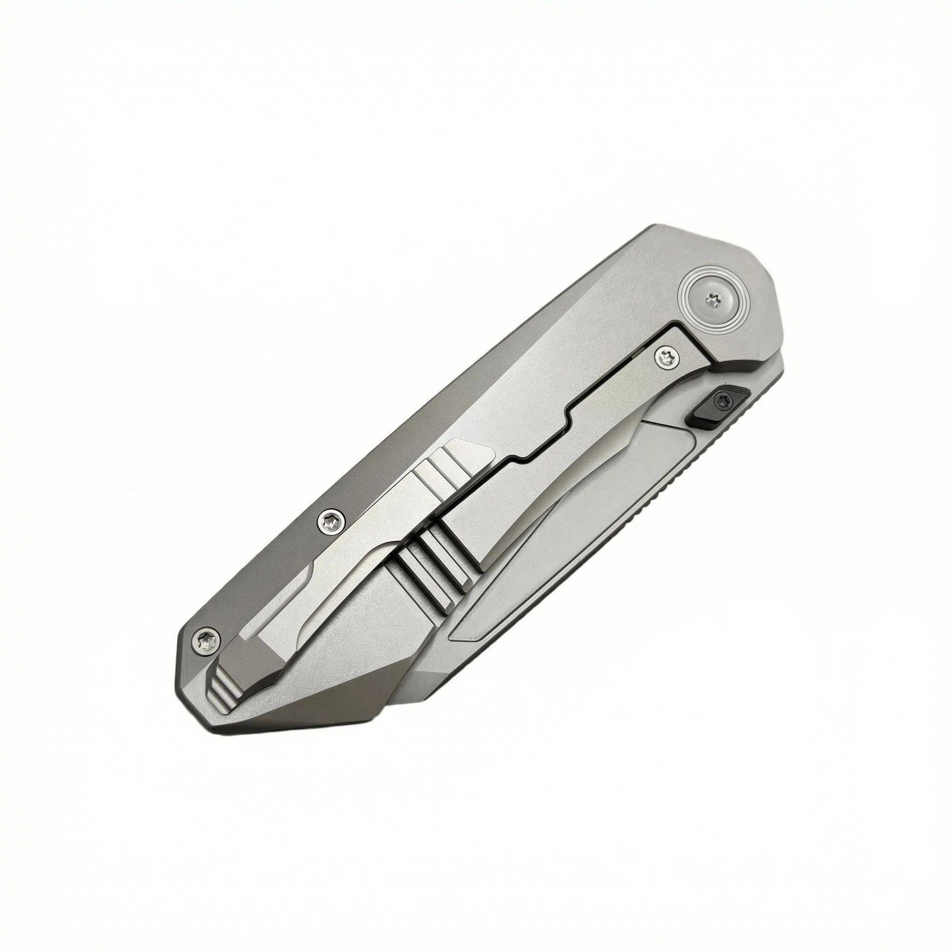 VORIXN Aerial KB071 closed view, clip side, titanium PVD handle full profile