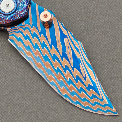 VORIXN "Stormweave" (3.7" Damascus Blade)  Titanium Handle Flipper & Thumb Stud Folding Knife - KB144