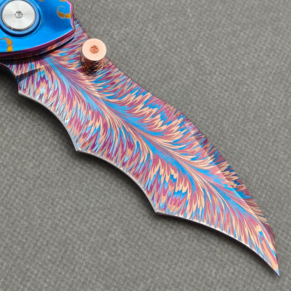 VORIXN "Duskborne" (3.8" Damascus Blade)  Titanium Handle Flipper & Thumb Stud Folding Knife - KB145
