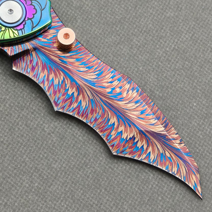 VORIXN "Wildcrest" (3.8" Damascus Blade)  Titanium Handle Flipper & Thumb Stud Folding Knife - KB146