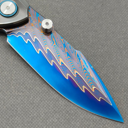 VORIXN "Temperwave" (3.7" Damascus Blade)  Zirconium Handle Flipper & Thumb Stud Folding Knife - KB126