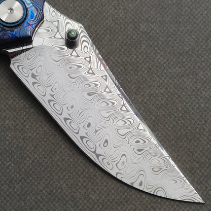 VORIXN "Seaspine" (3.7" Damascus Blade) ZircuTi Handle Flipper & Thumb Stud Folding Knife - KB139