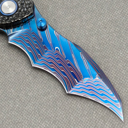 VORIXN "Cragline" (3.8" Damascus Blade)  Titanium Handle Flipper & Thumb Stud Folding Knife - KB151