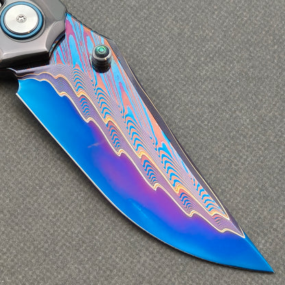 VORIXN "Embercrest" (3.7" Damascus Blade)  Zirconium Handle Flipper & Thumb Stud Folding Knife - KB136