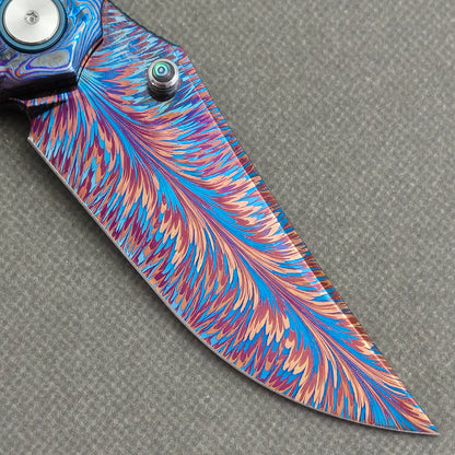 VORIXN "Strata" (3.7" Damascus Blade) ZircuTi Handle Flipper & Thumb Stud Folding Knife - KB134