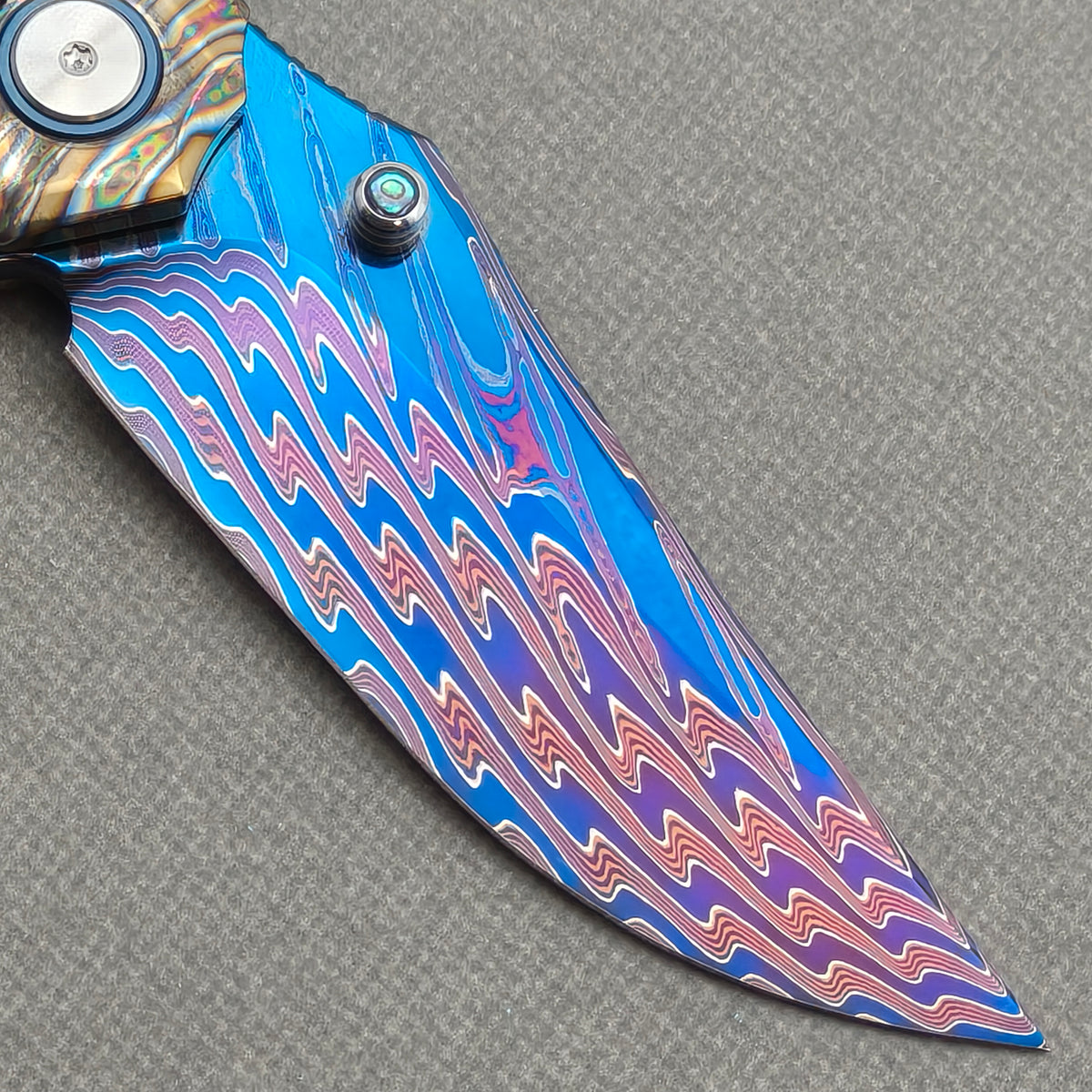 VORIXN "Chromaforge" (3.7" Damascus Blade) Hand-Flamed Titanium Handle Flipper & Thumb Stud Folding Knife - KB135