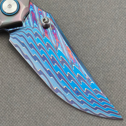 VORIXN "Spectraveil" (3.7" Damascus Blade)  Zirconium Handle Flipper & Thumb Stud Folding Knife - KB133