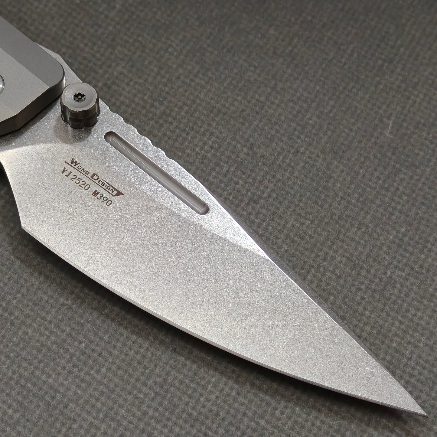 Wong Design Flipper Knife Stonewashed Titanium Handle (3.9" M390 Blade) KB086