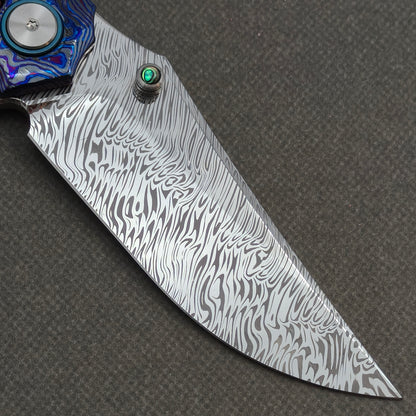 VORIXN "Seadragon" (3.7" Damascus Blade) ZircuTi Handle Flipper & Thumb Stud Folding Knife - KB138