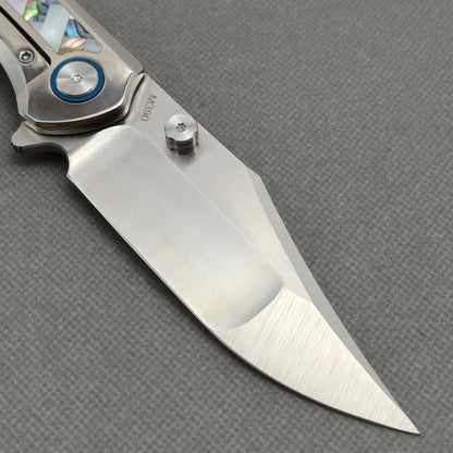 VORIXN "Ocean Mirage" Flipper & Thumb Stud Knife Mother-of-pearl Inlaid Titanium Handle (3.9" M390 Blade) KB066