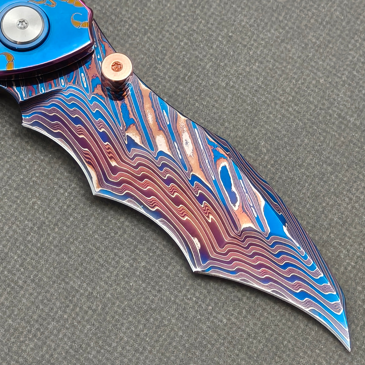 VORIXN "Fableweave" (3.8" Damascus Blade)  Titanium Handle Flipper & Thumb Stud Folding Knife - KB150