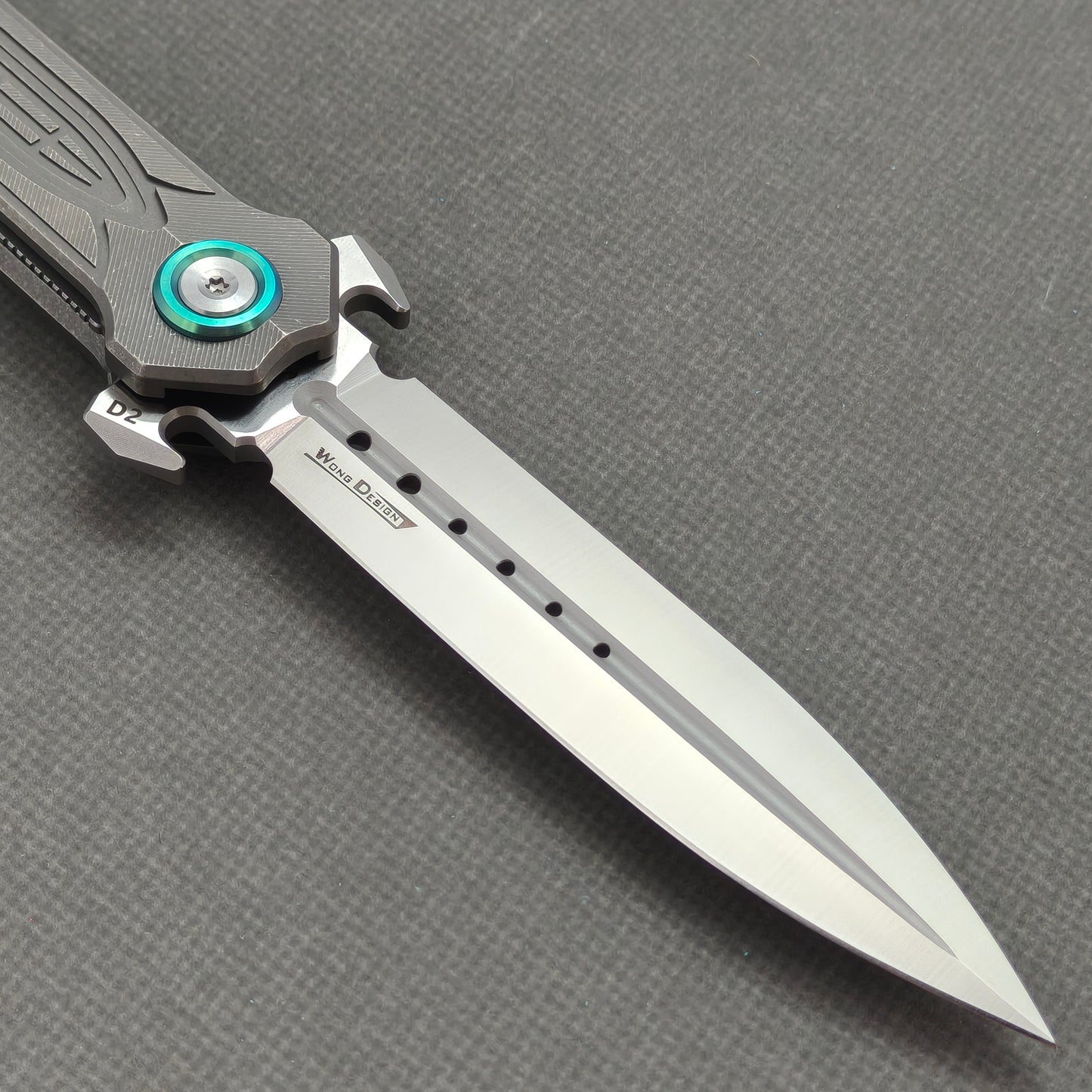 Wong Design Flipper Knife Stonewash Titanium Handle (3.9" D2 Blade) KB085