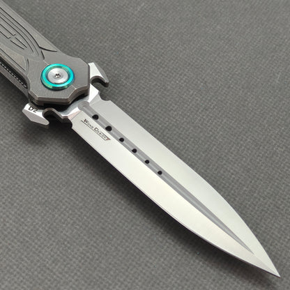 Wong Design Flipper Knife Stonewash Titanium Handle (3.9" D2 Blade) KB085