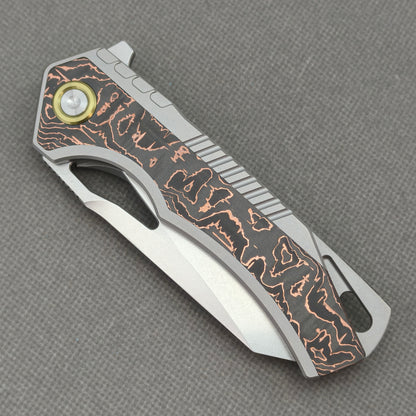 Vorixn Flipper & Thumb Hole Knife Titanium Copper Foil Carbon Fiber Handle (3.5" M390 Blade) KB080