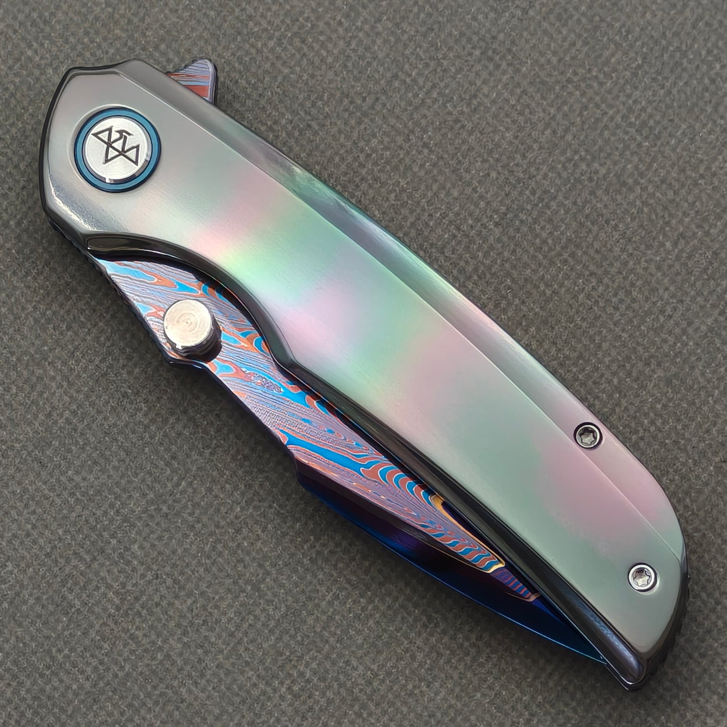 VORIXN "Temperwave" (3.7" Damascus Blade)  Zirconium Handle Flipper & Thumb Stud Folding Knife - KB126