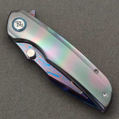 VORIXN "Temperwave" (3.7" Damascus Blade)  Zirconium Handle Flipper & Thumb Stud Folding Knife - KB126