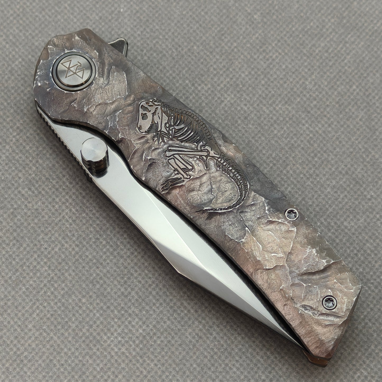 VORIXN "Rex" (3.8" M390 Blade) Hand-Engraved Titanium Handle Flipper & Thumb Stud Folding Knife - KB119