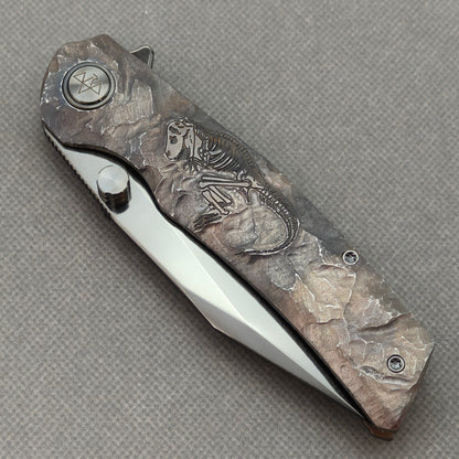 VORIXN "Rex" (3.8" M390 Blade) Hand-Engraved Titanium Handle Flipper & Thumb Stud Folding Knife - KB119