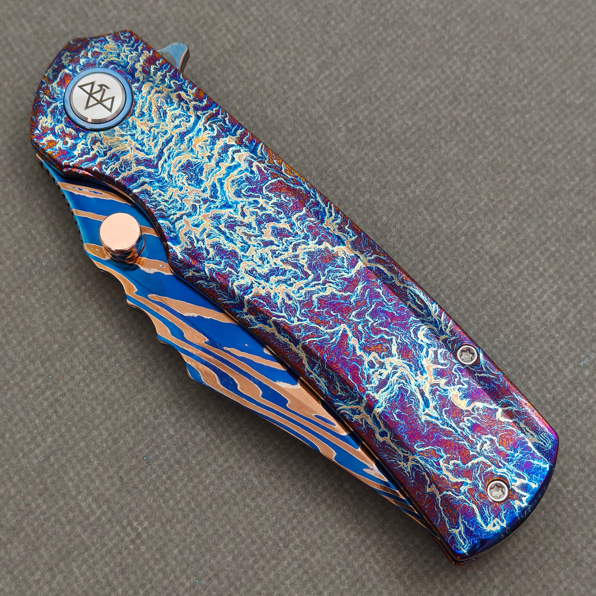 VORIXN "Stormweave" (3.7" Damascus Blade)  Titanium Handle Flipper & Thumb Stud Folding Knife - KB144