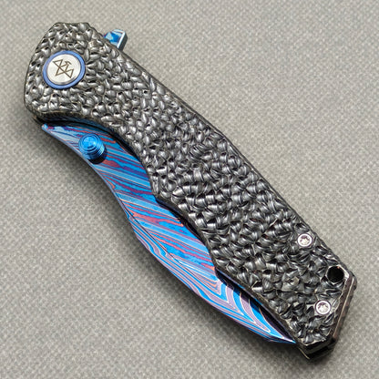 VORIXN "Cragline" (3.8" Damascus Blade)  Titanium Handle Flipper & Thumb Stud Folding Knife - KB151