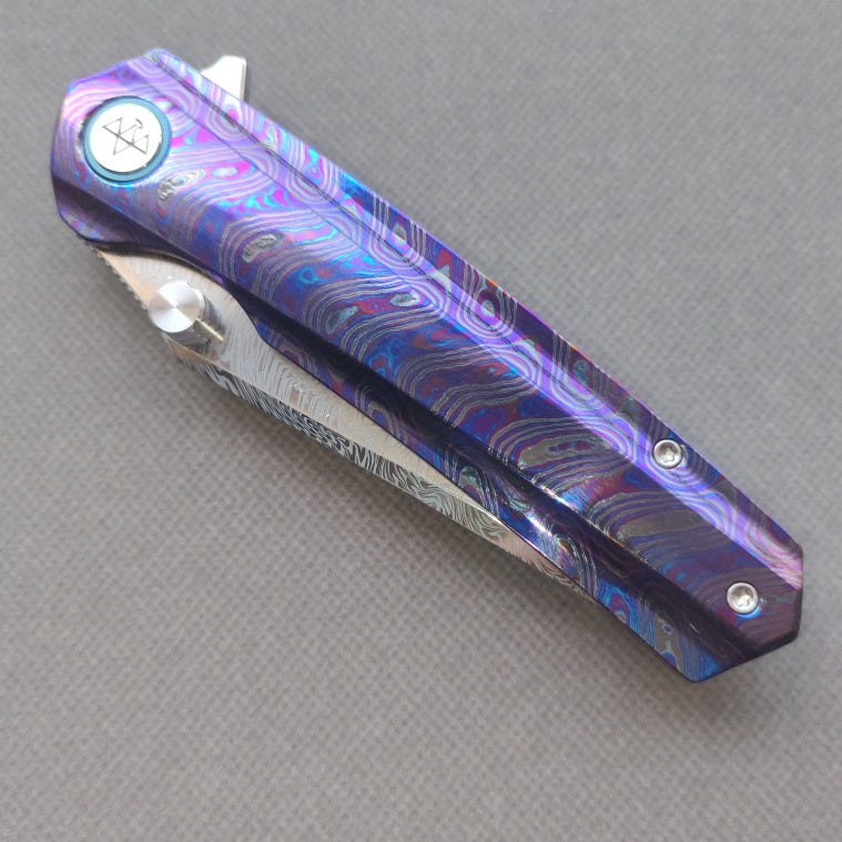 VORIXN "Lumin" Flipper & Thumb Stud Knife Flamed-Zirconium Handle (3.6" Damascus Blade) KB065