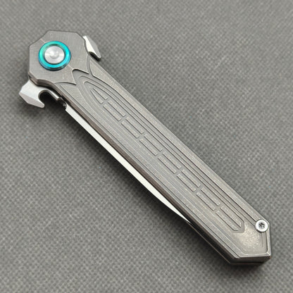 Wong Design Flipper Knife Stonewash Titanium Handle (3.9" D2 Blade) KB085