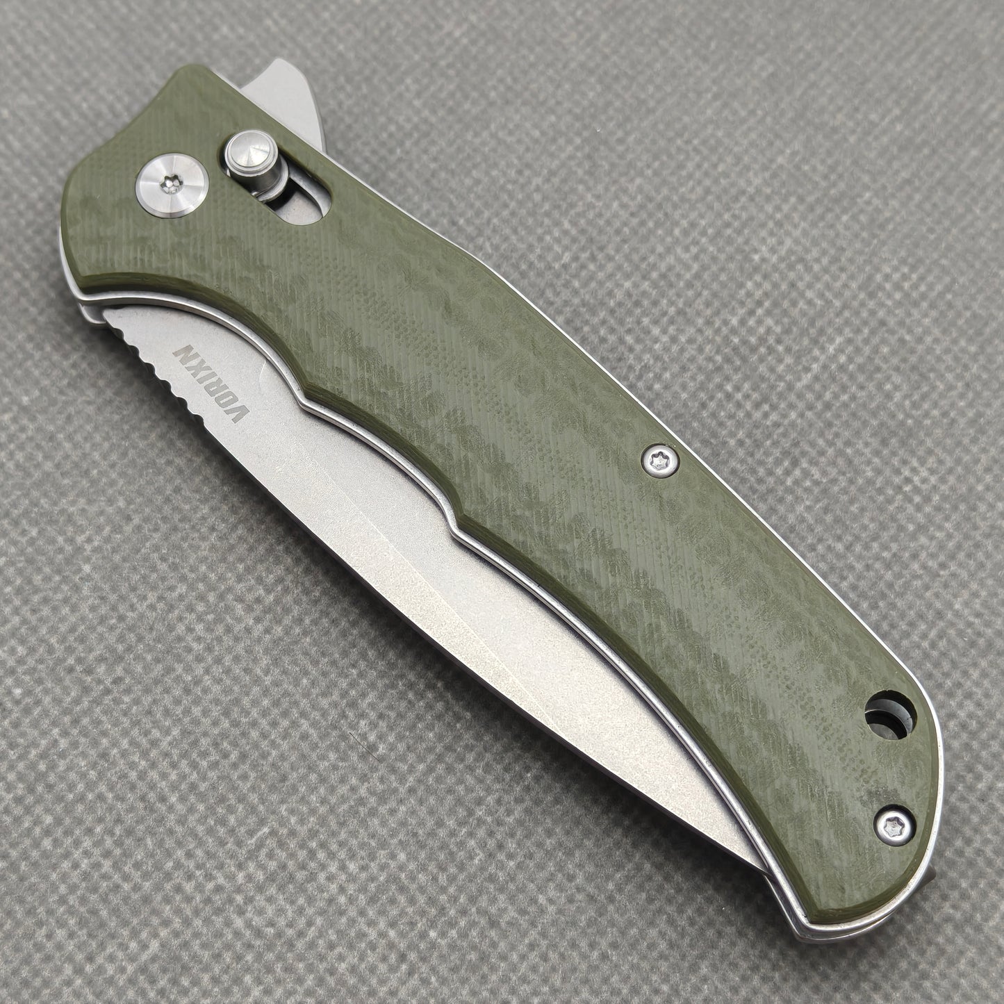 Couteau pliant VORIXN avec manche en acier inoxydable et G10 (lame D2 de 3,7") KA015