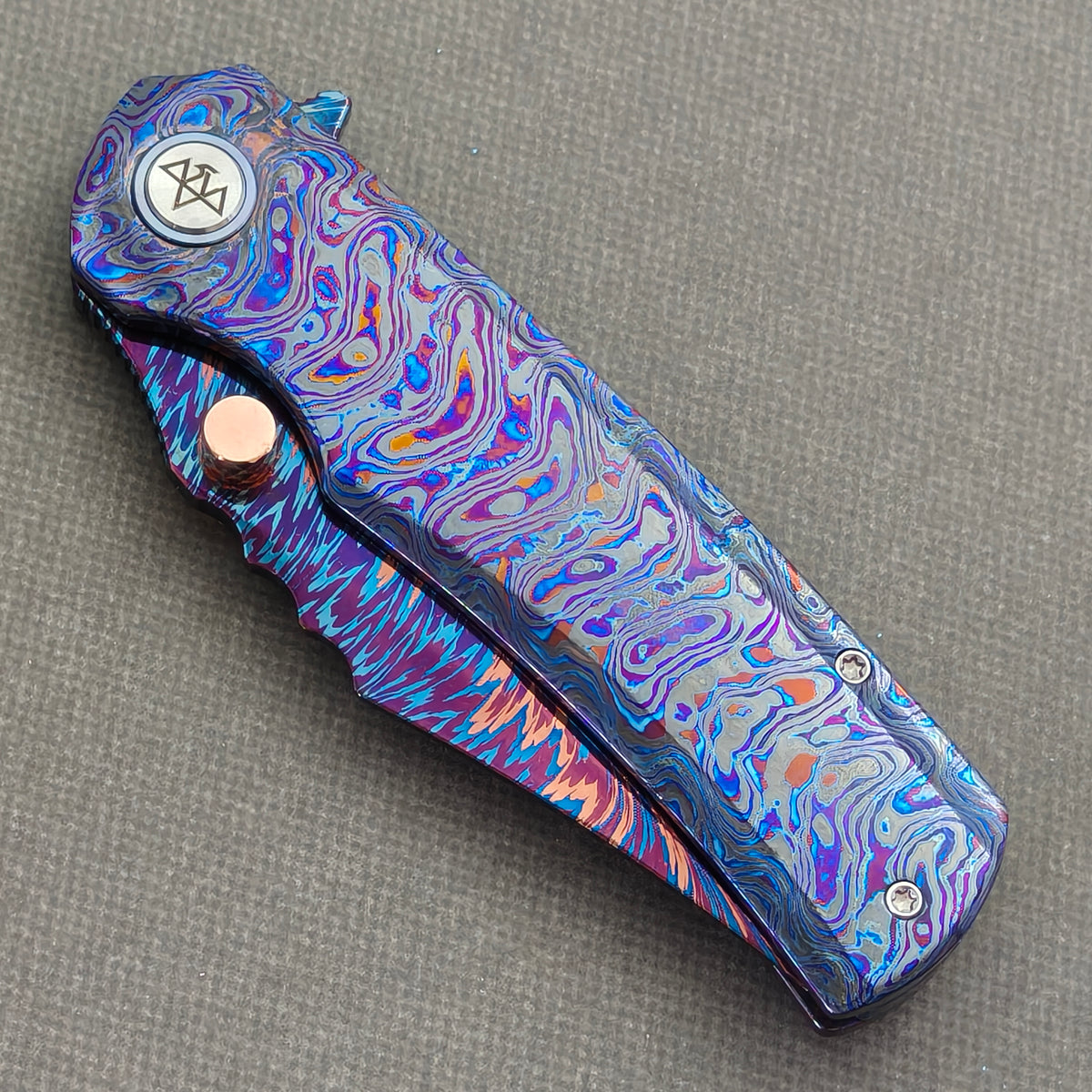 VORIXN "Riftflare" (3.7" Damascus Blade) ZircuTi Handle Flipper & Thumb Stud Folding Knife - KB142