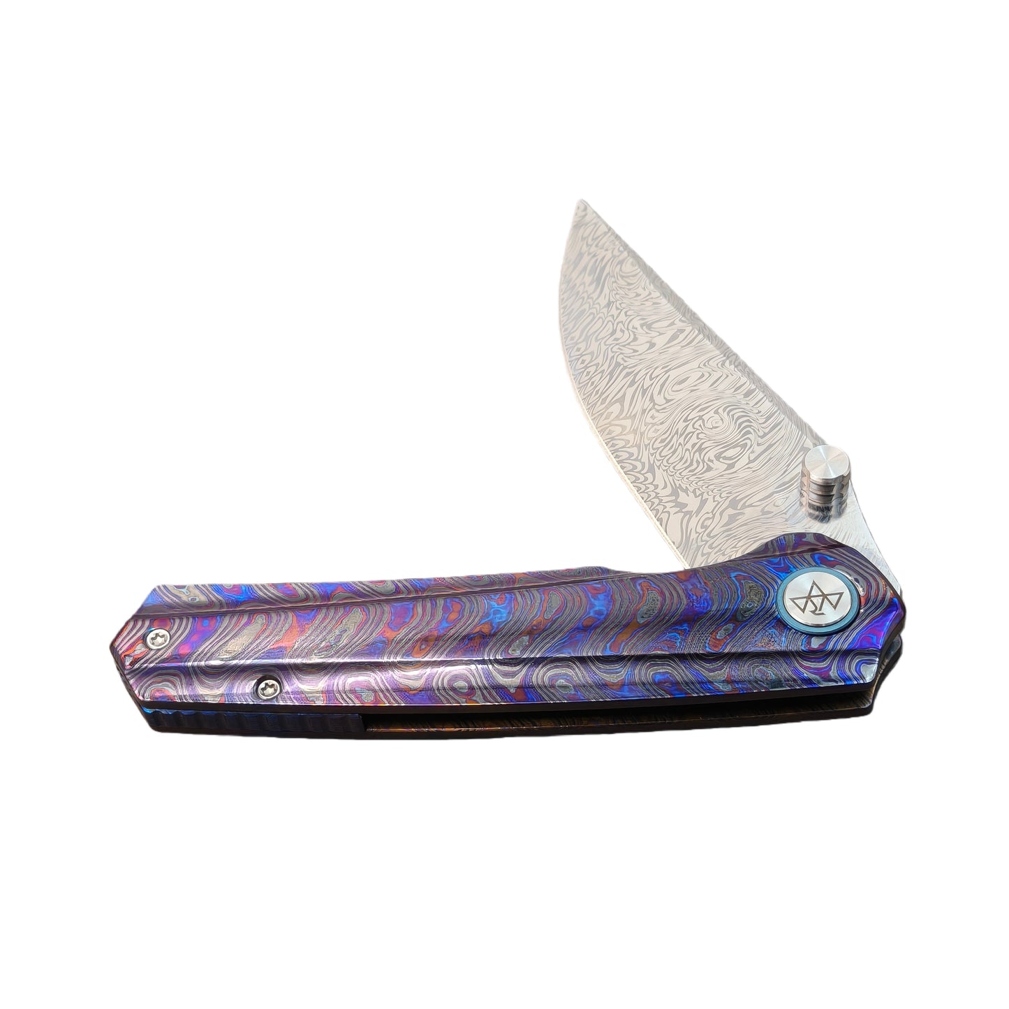 Vorixn Lumin folding knife half-open showing non-clip side, handle horizontal