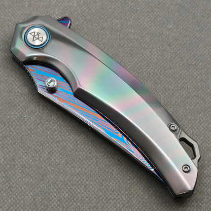 VORIXN "Embercrest" (3.7" Damascus Blade)  Zirconium Handle Flipper & Thumb Stud Folding Knife - KB136