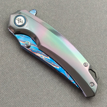 VORIXN "Spectraveil" (3.7" Damascus Blade)  Zirconium Handle Flipper & Thumb Stud Folding Knife - KB133