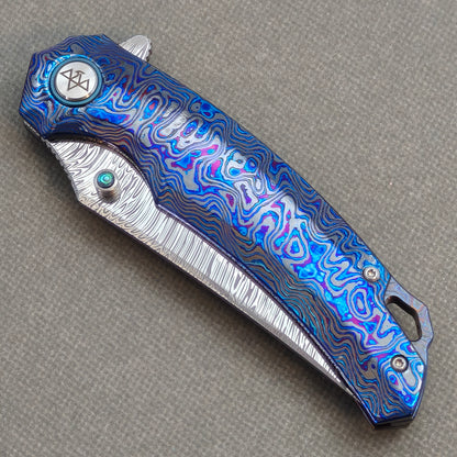 VORIXN "Seadragon" (3.7" Damascus Blade) ZircuTi Handle Flipper & Thumb Stud Folding Knife - KB138