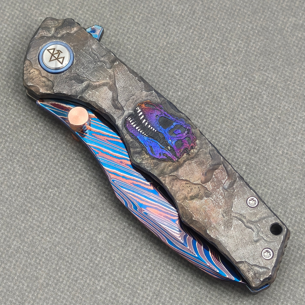 VORIXN "Rexnova" (3.8" Damascus Blade)  Titanium Handle Flipper & Thumb Stud Folding Knife - KB152