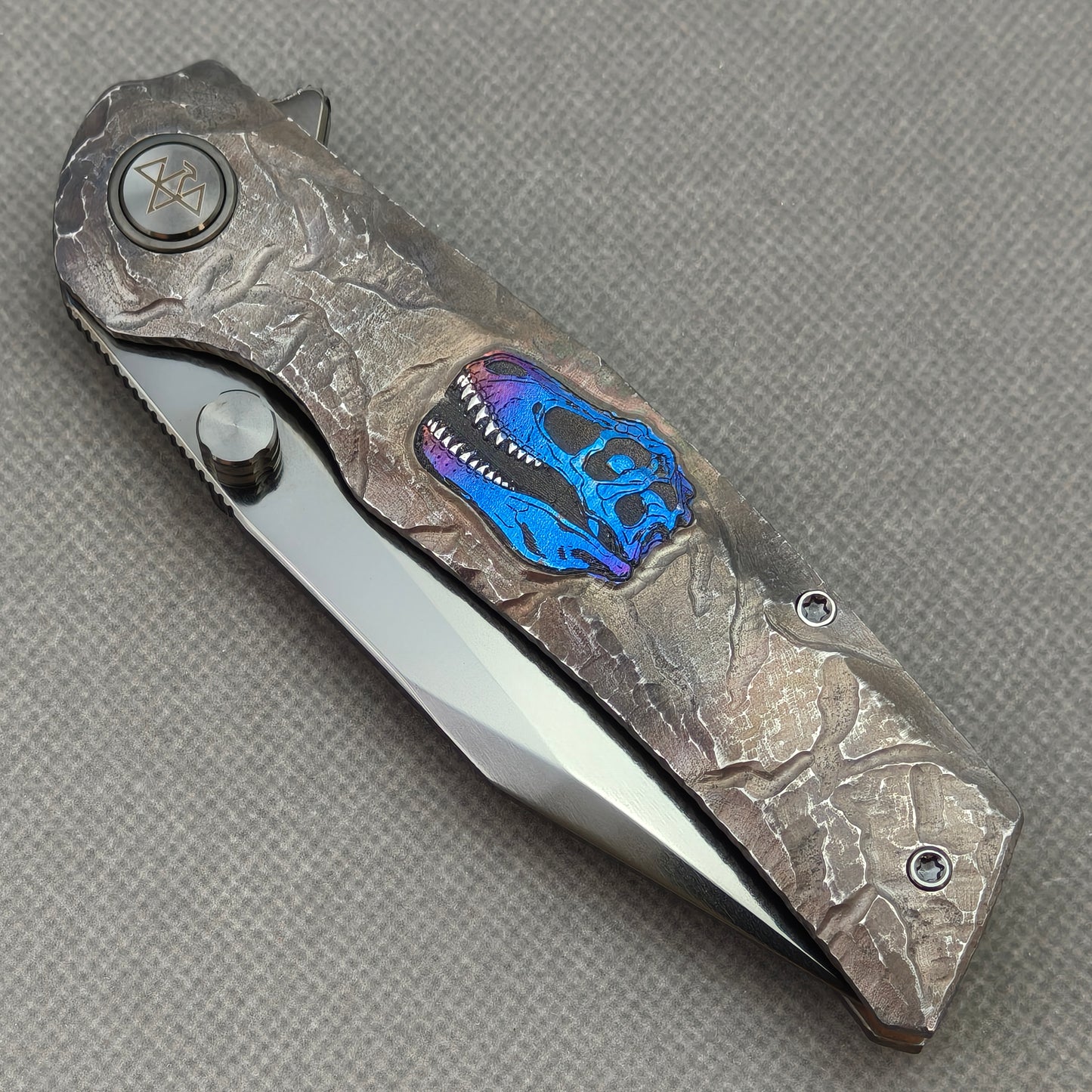 VORIXN "Rex" (3.8" M390 Blade) Hand-Engraved & Anodized Titanium Handle Flipper & Thumb Stud Folding Knife - KB118