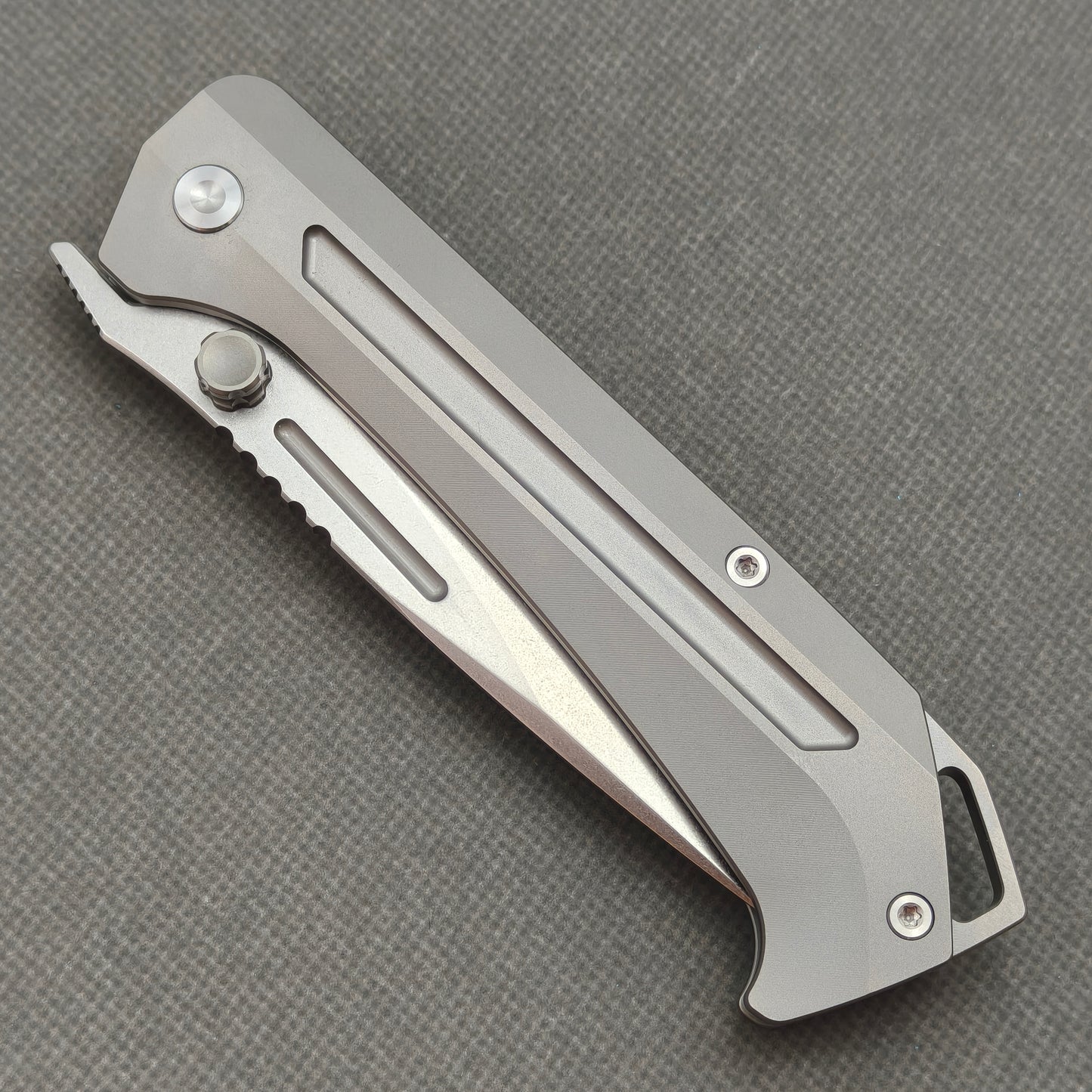 Wong Design Flipper Knife Stonewashed Titanium Handle (3.9" M390 Blade) KB086
