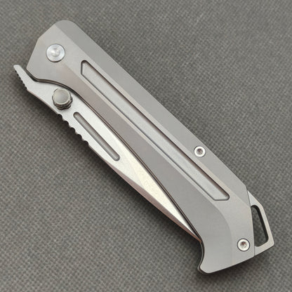 Wong Design Flipper Knife Stonewashed Titanium Handle (3.9" M390 Blade) KB086