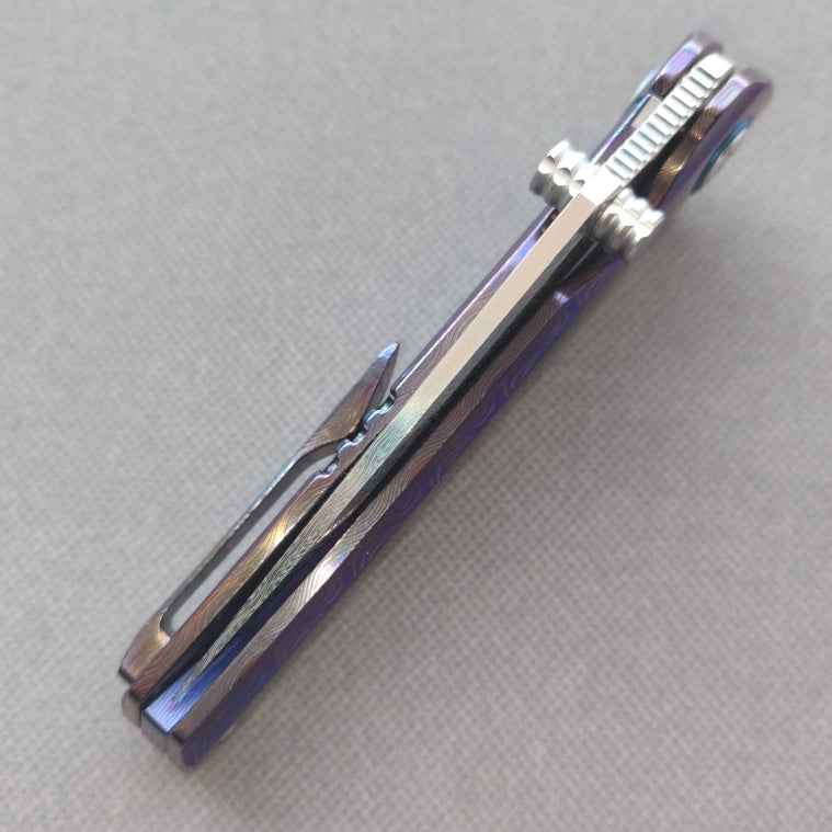 VORIXN "Lumin" Flipper & Thumb Stud Knife Flamed-Zirconium Handle (3.6" Damascus Blade) KB065