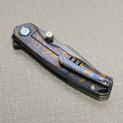 VORIXN Topograph folding knife closed, pocket clip side view showing full knife profile