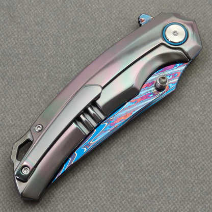 VORIXN "Spectraveil" (3.7" Damascus Blade)  Zirconium Handle Flipper & Thumb Stud Folding Knife - KB133