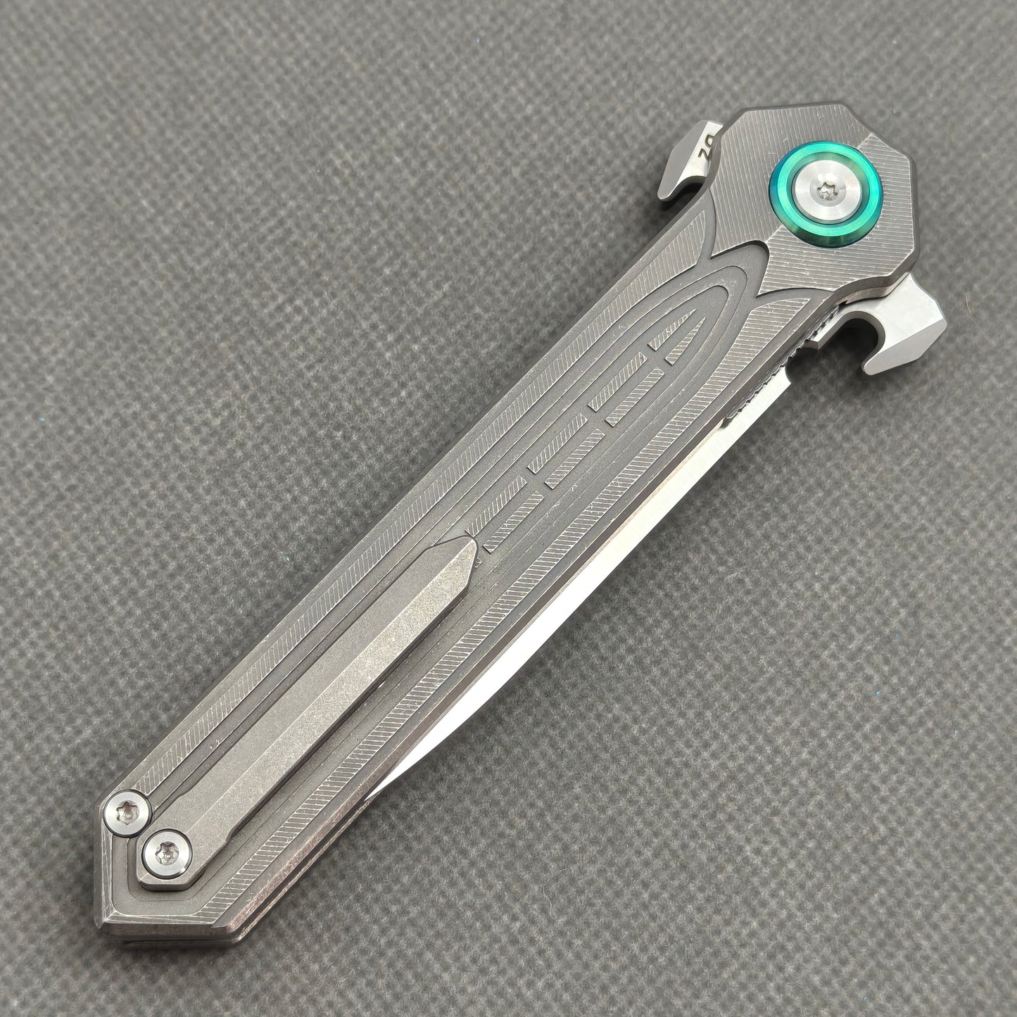 Wong Design Flipper Knife Stonewash Titanium Handle (3.9" D2 Blade) KB085