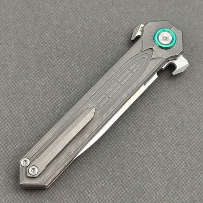 Wong Design Flipper Knife Stonewash Titanium Handle (3.9" D2 Blade) KB085