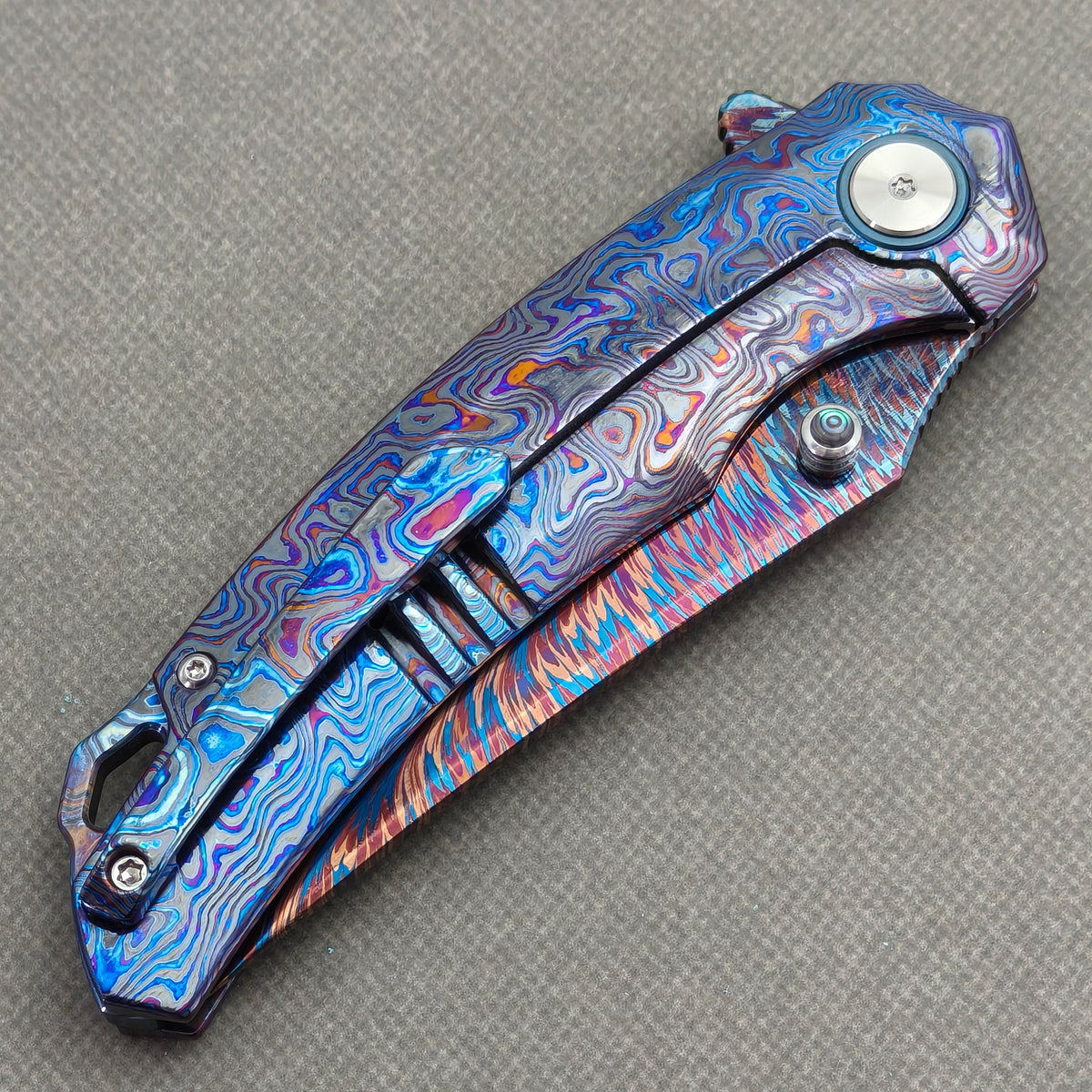 VORIXN "Strata" (3.7" Damascus Blade) ZircuTi Handle Flipper & Thumb Stud Folding Knife - KB134