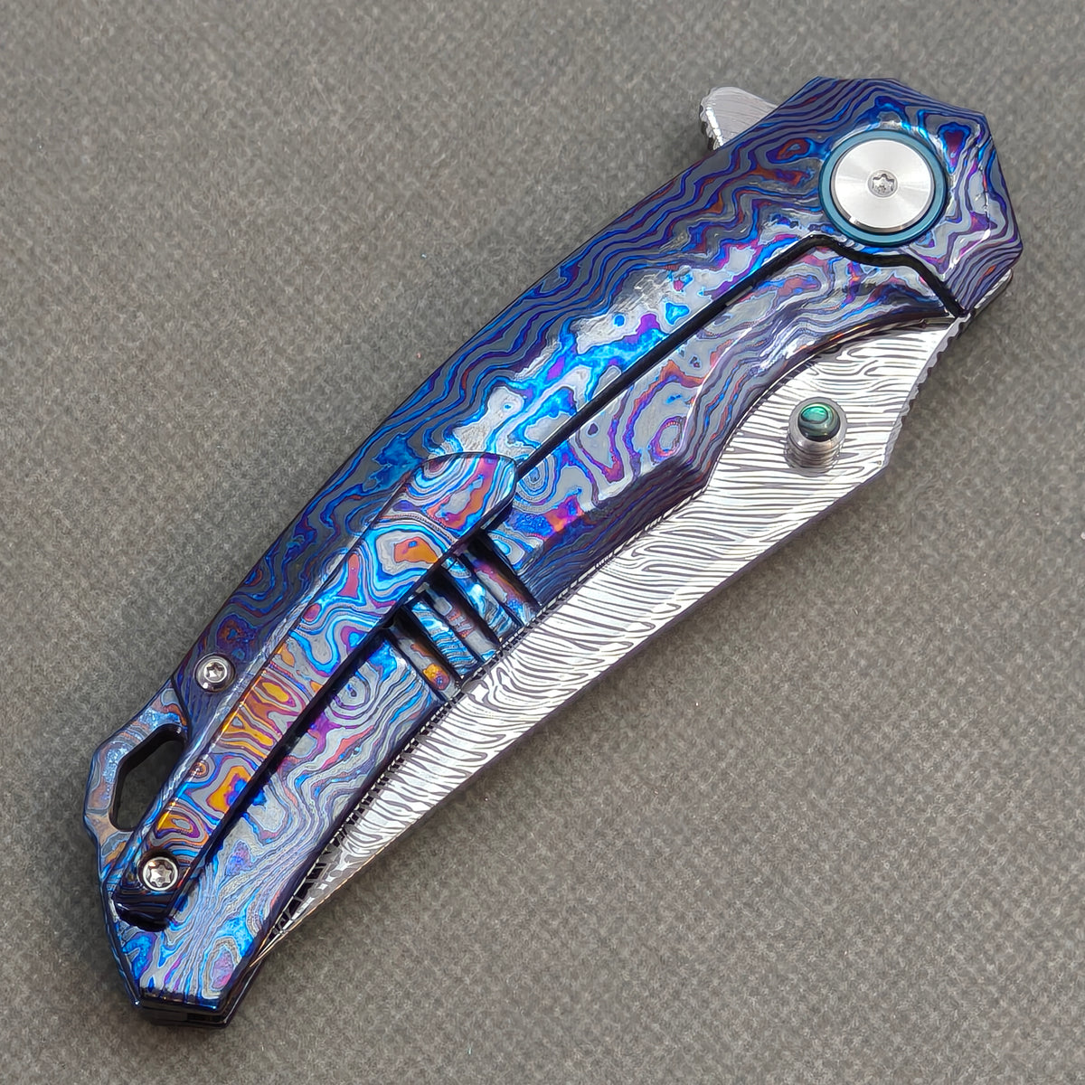 VORIXN "Seadragon" (3.7" Damascus Blade) ZircuTi Handle Flipper & Thumb Stud Folding Knife - KB138