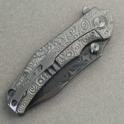VORIXN Prism KB129 Folding Knife – closed clip side view with pocket clip and anodized titanium handle back
