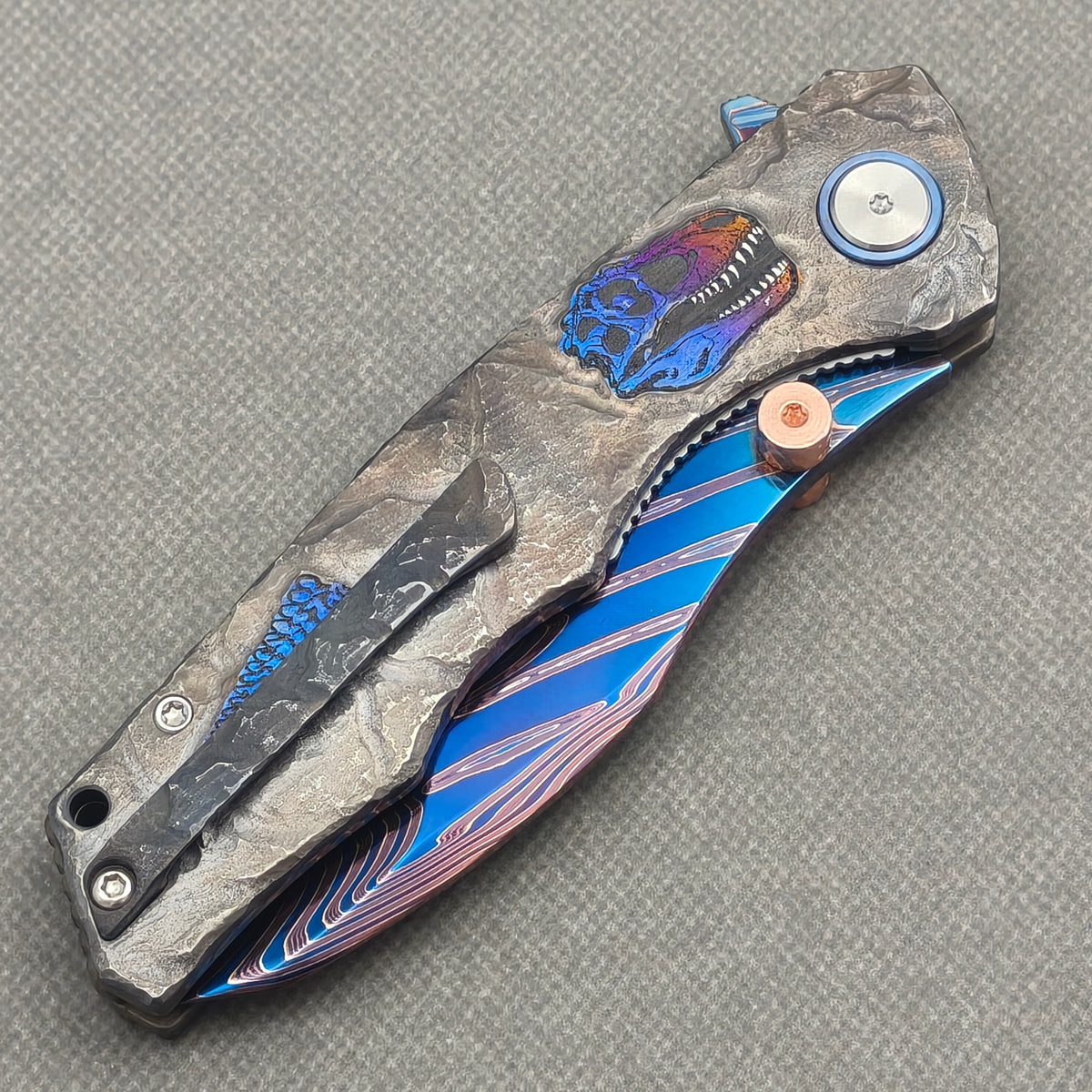 VORIXN "Rexnova" (3.8" Damascus Blade)  Titanium Handle Flipper & Thumb Stud Folding Knife - KB152